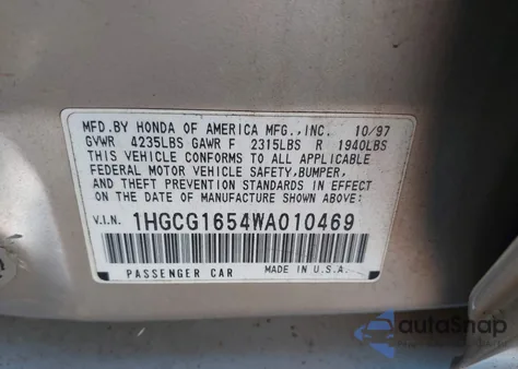 1998 Honda Accord Ex V6 из США, поврежденный, VIN 1HGCG1654WA010469